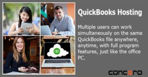 supercharge quickbooks multi-user with cloud desktops collage of three people on devices and a desktop computer